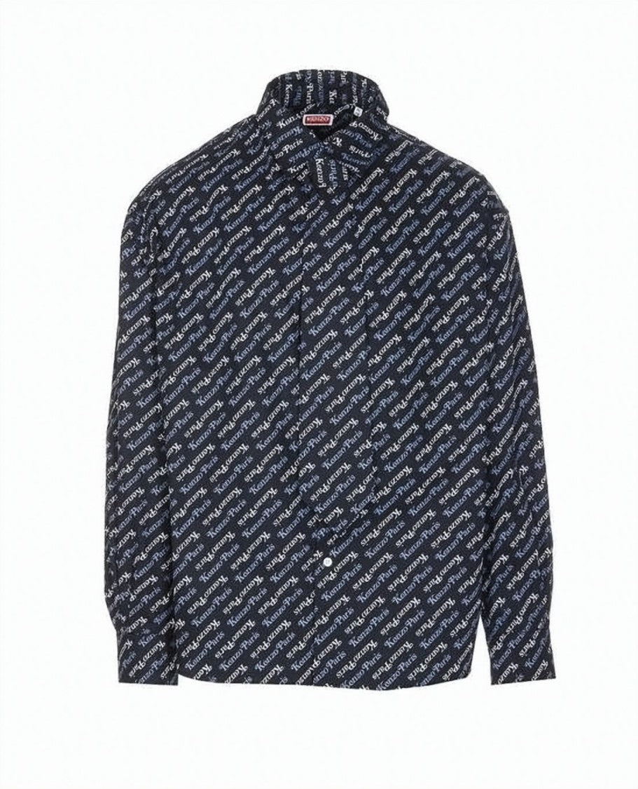 Kenzo Diagonally Printed Long-Sleeve Shirt With Classic Collar