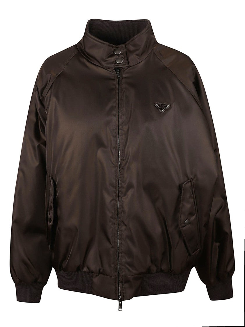 Prada Renylon Jacket With High Collar And Triangular Logo