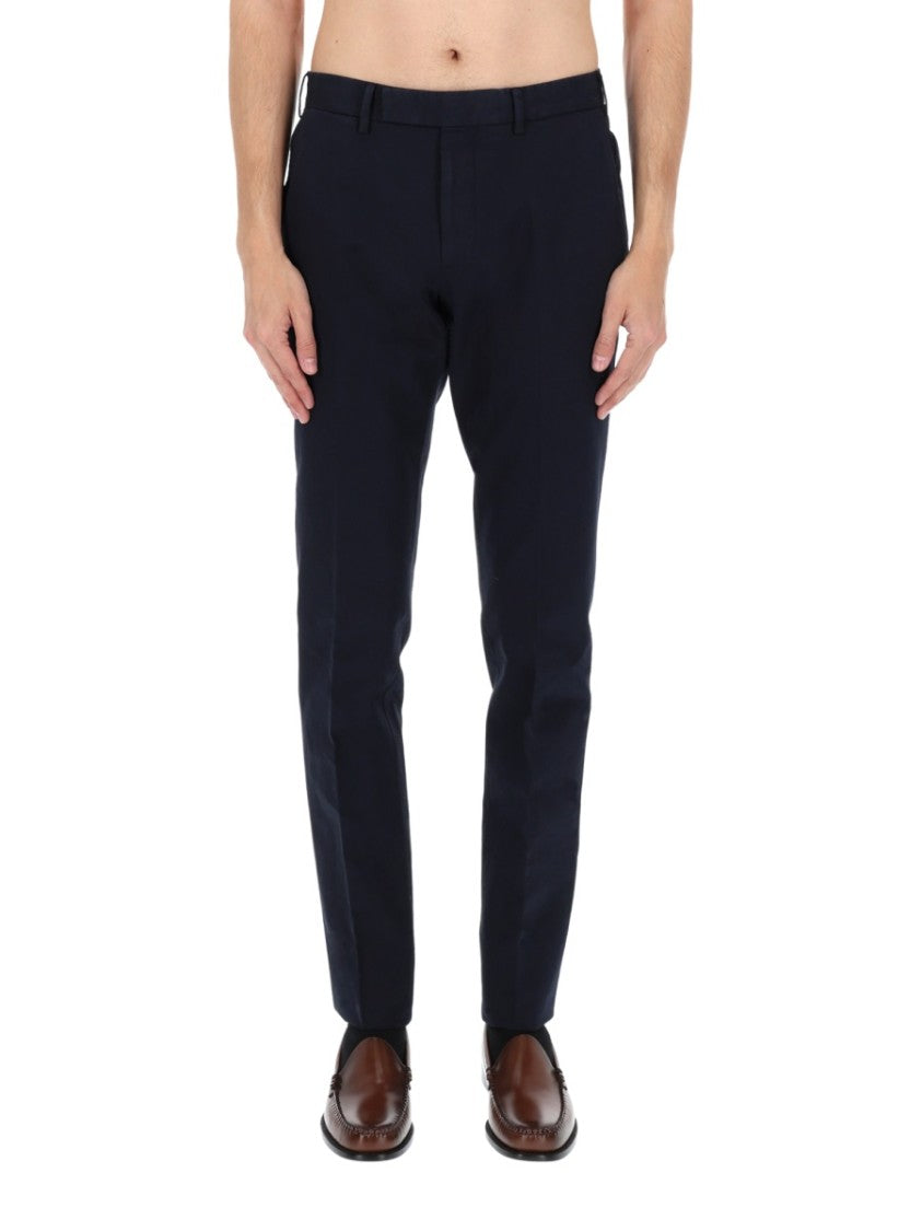 Zegna Navy Cotton-Linen Flat Front Tailored Pants