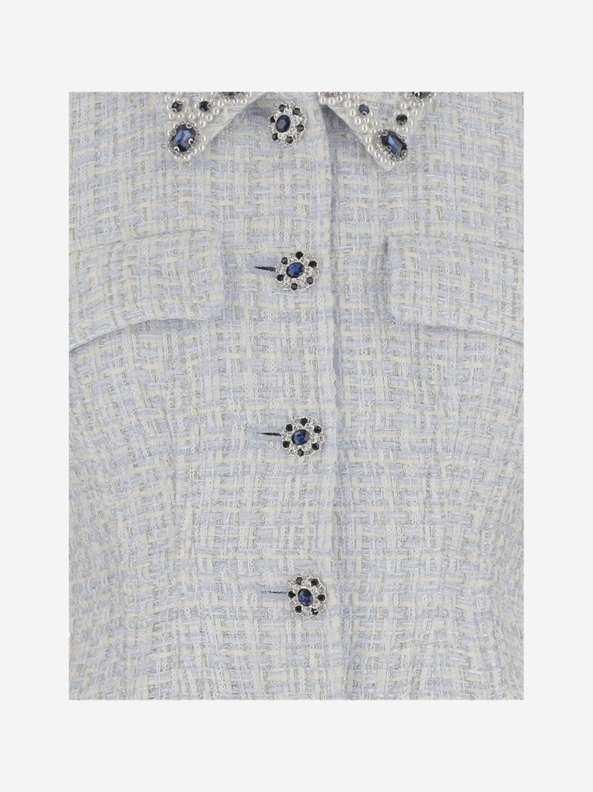 Self-Portrait Bouclé Mini Dress With Jeweled Accents