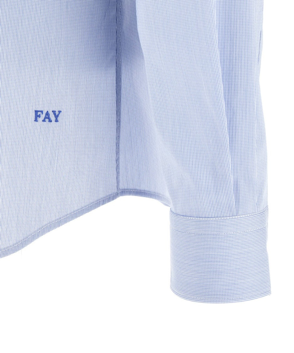 Fay Fine Light Blue Micro-Check Long-Sleeve Dress Shirt