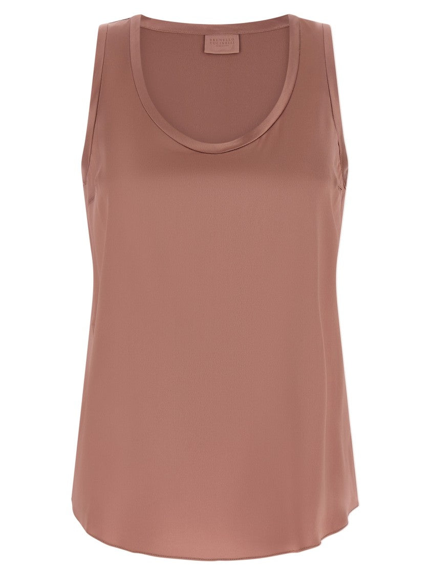 Brunello Cucinelli Stretch Silk Satin Top With Flared Silhouette