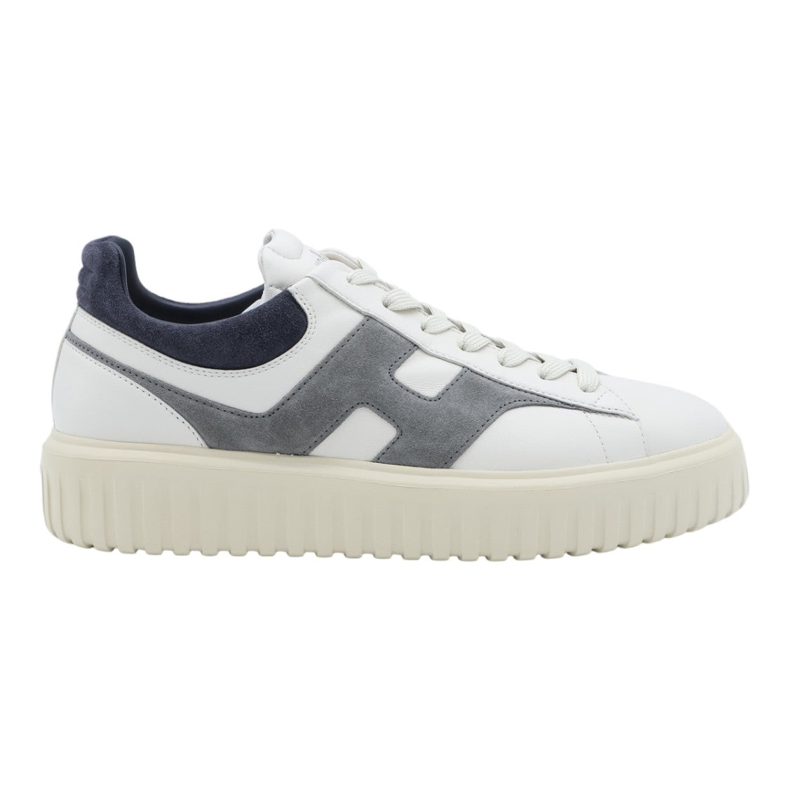 Hogan White Leather Sneakers With Grey Suede Overlays