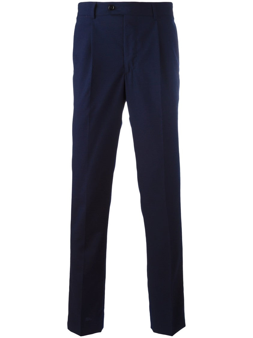 Massimo Piombo Classic Tailored Blue Trousers With Structured Finish