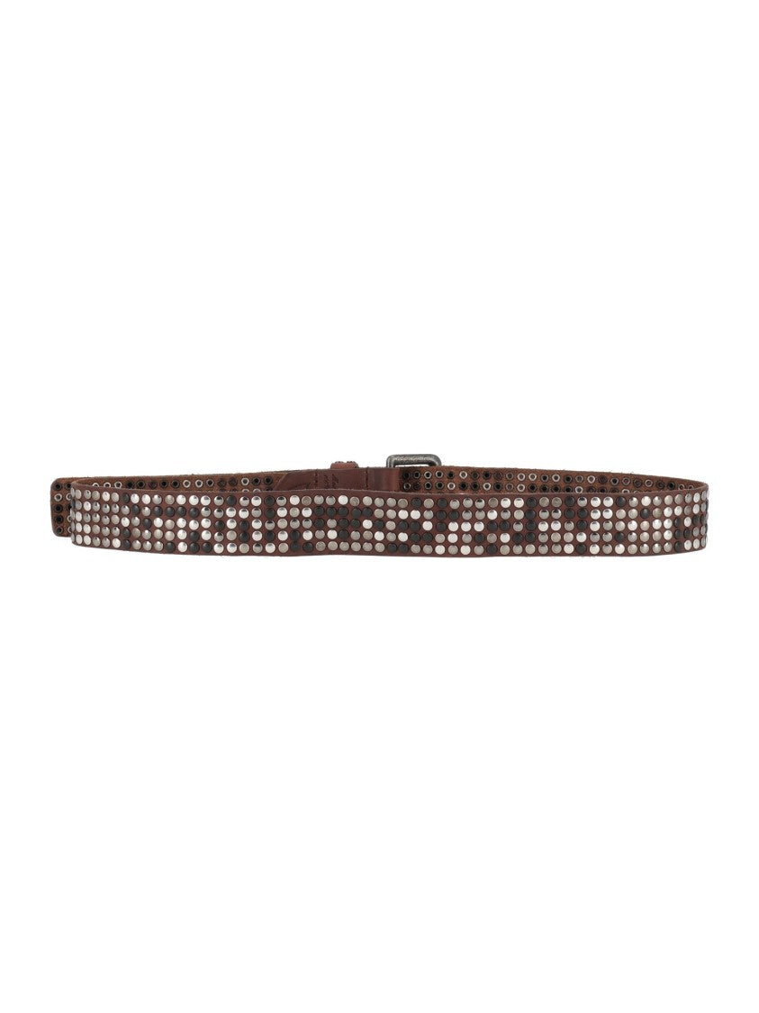 Htc Brown 5,000 Studs Silver Black Leather Belt
