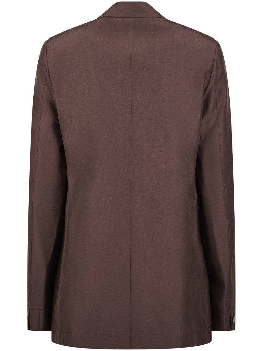 Forte Forte Boxy Taffeta Jacket With Irregular Gold Button Closure