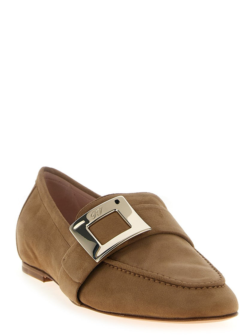 Roger Vivier Brown Suede Loafers With Curved Metal Buckle