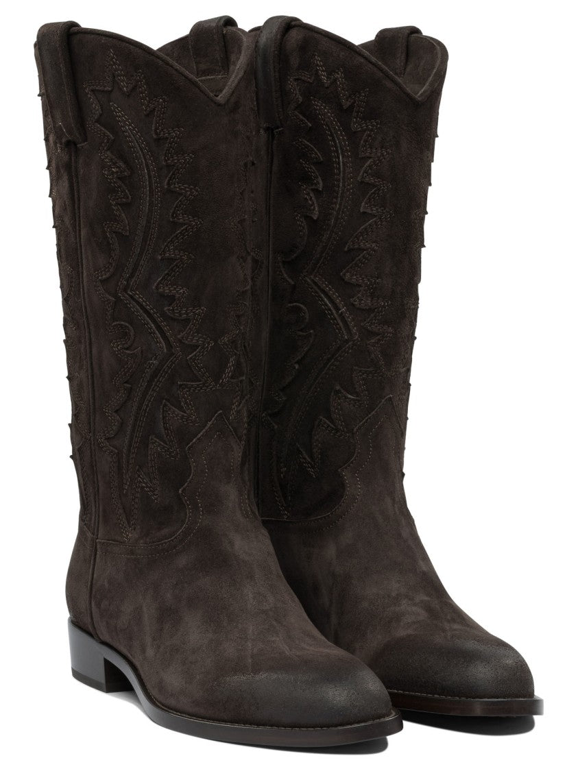 Sartore Brown Suede Ankle Boots With Stitched Detailing