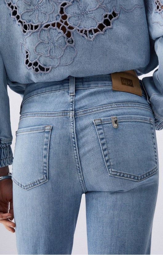 Liu Jo High-Waisted Cropped Bootcut Jeans With Bleached Stone Wash