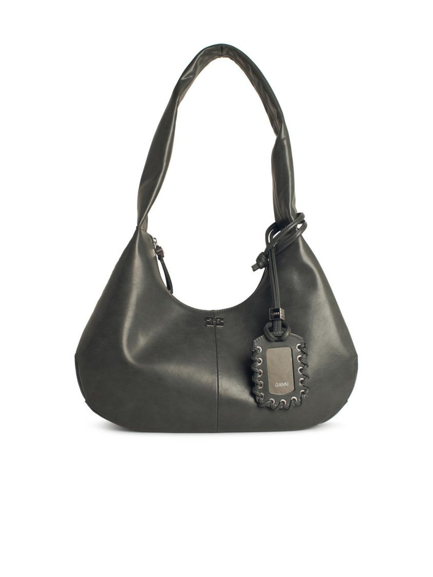 Ganni Bou' Medium Bag In Grey Leather Blend