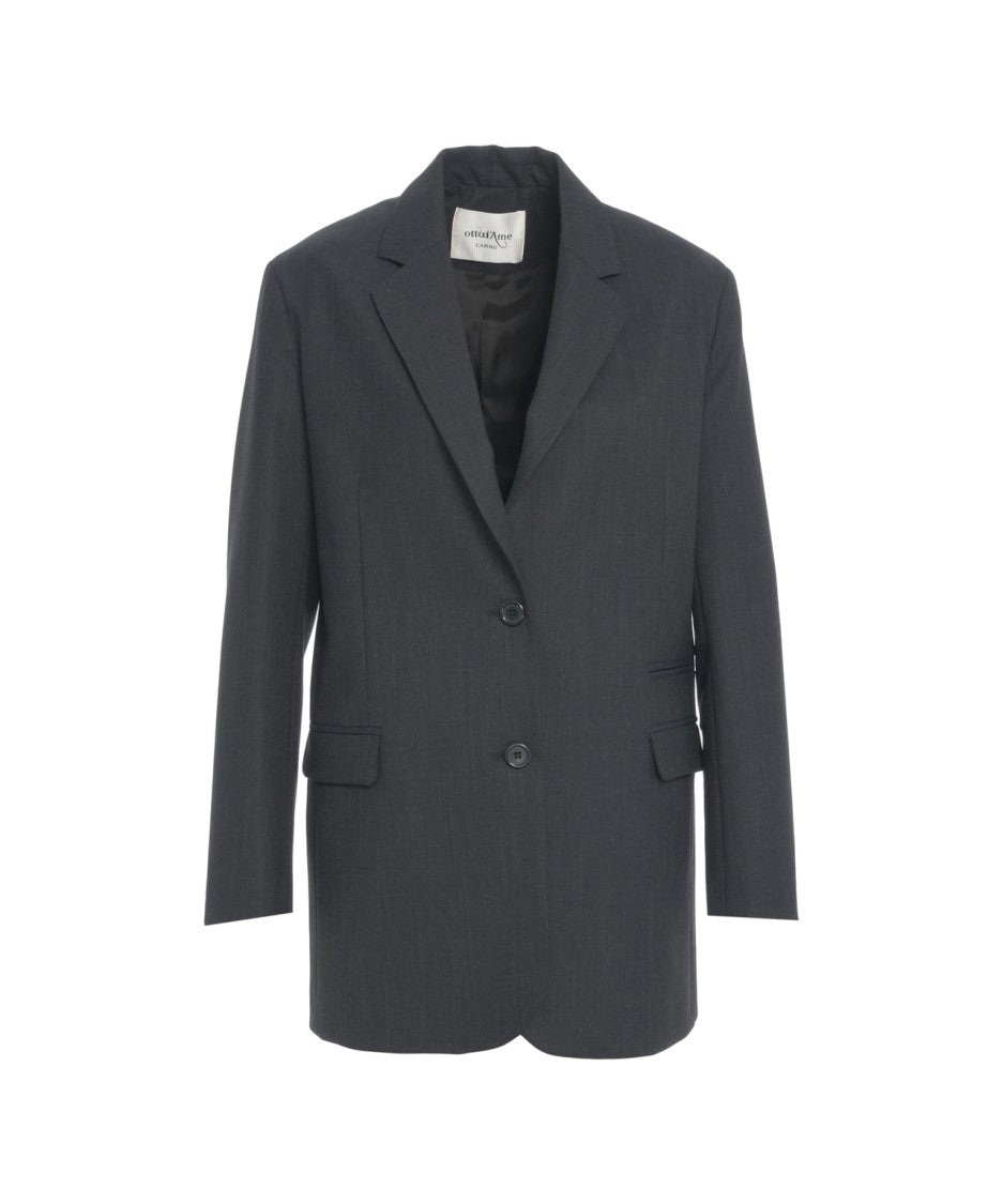 Ottod'ame Textured Oversized Blazer With Classic Notch Collar And Flap Pockets