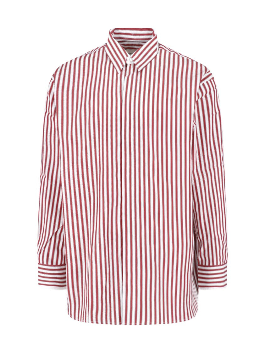 Ami Paris Red Vertical Stripe Cotton Casual Shirt