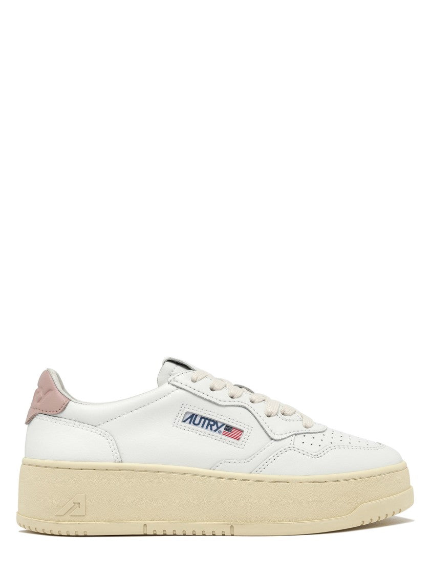Autry White And Beige Calfskin Sneakers With Chunky Sole
