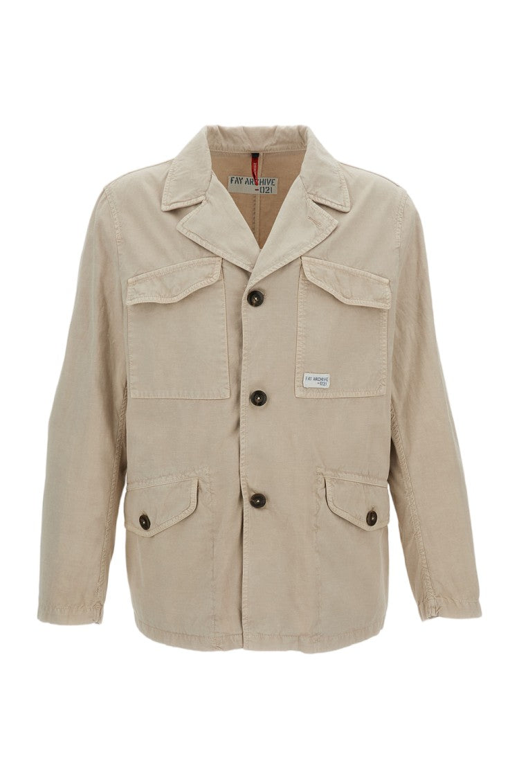 Fay Unlined Utility Jacket In Garment-Dyed Cotton And Linen Gabardine