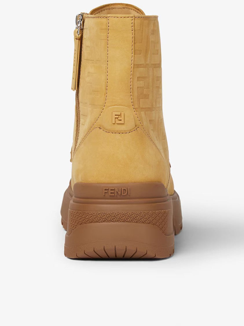 Fendi High-Top Nubuck Leather Embossed Pattern Boots