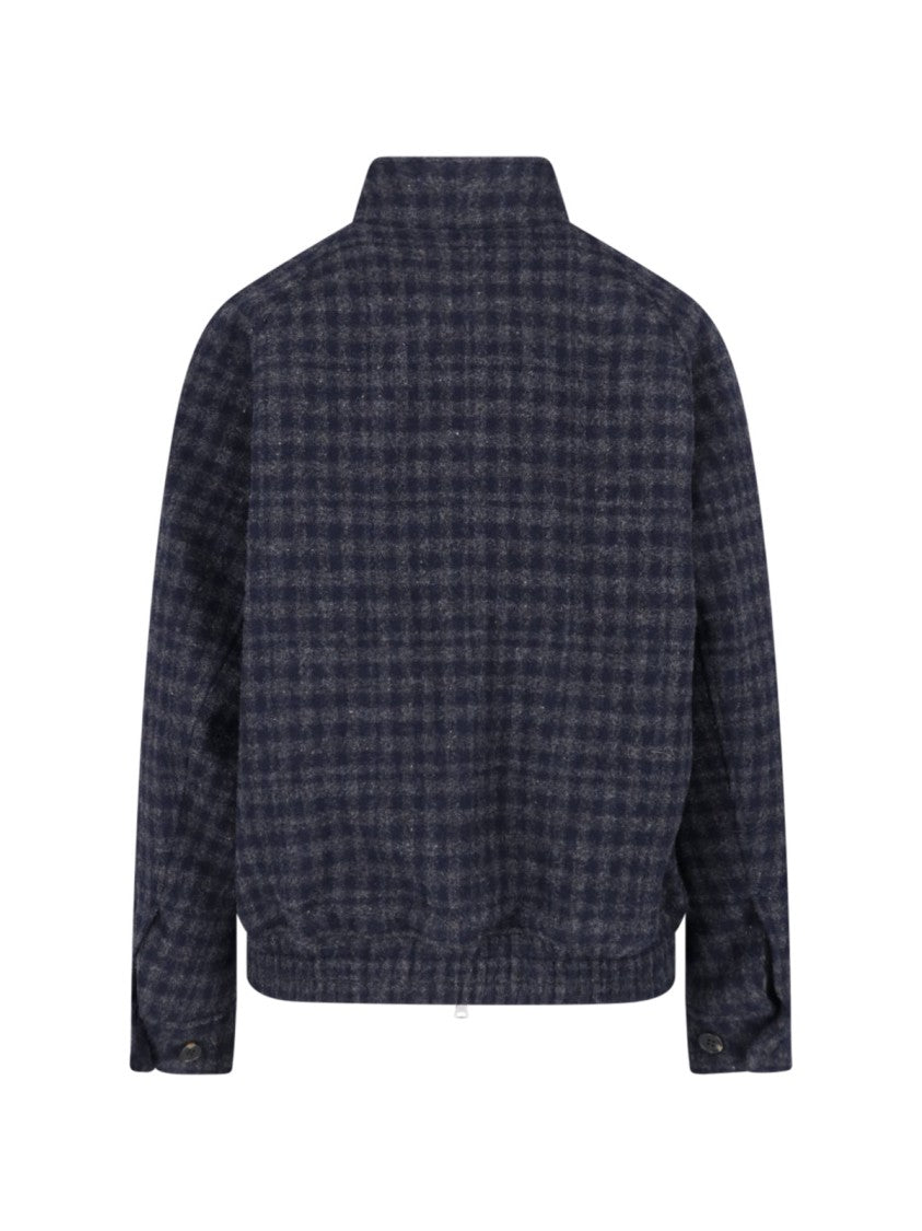 Dunst Blue/Grey Checkered Padded High-Collar Wool Jacket