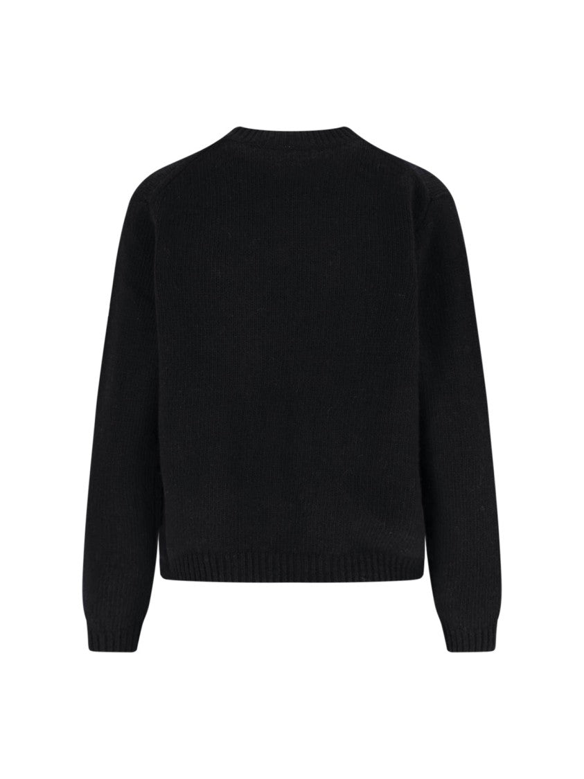 Maison Kitsuné Long Sleeve Black Sweater With Round Neckline
