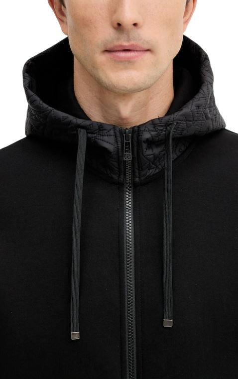 Armani Exchange Quilted Insert Black Hoodie Front Zipper