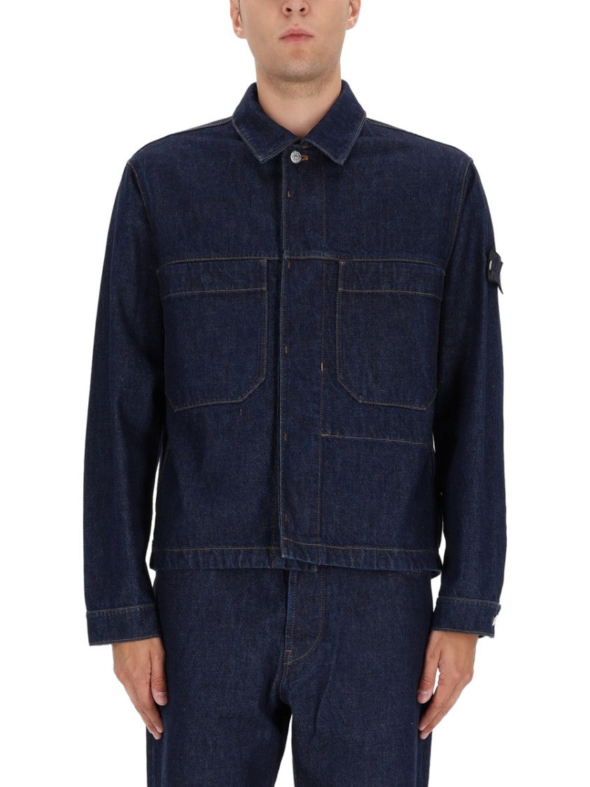 Stone Island Dark Indigo Denim Jacket With Classic Collar