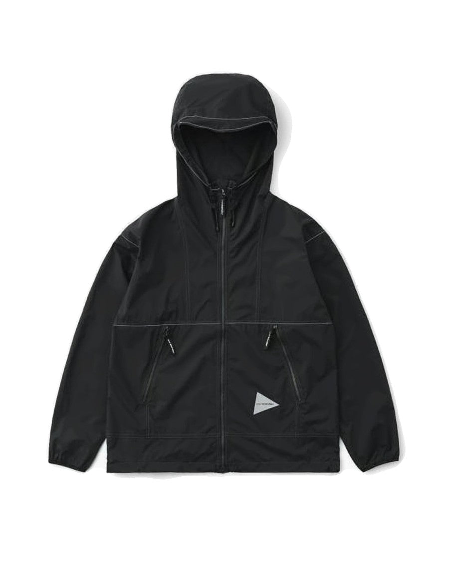 And Wander Hooded Black Nylon Jacket With Zipper Closure