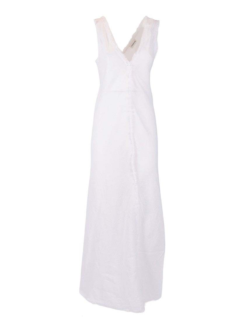 P.A.R.O.S.H. Sleeveless Frayed V Neck Midi Dress