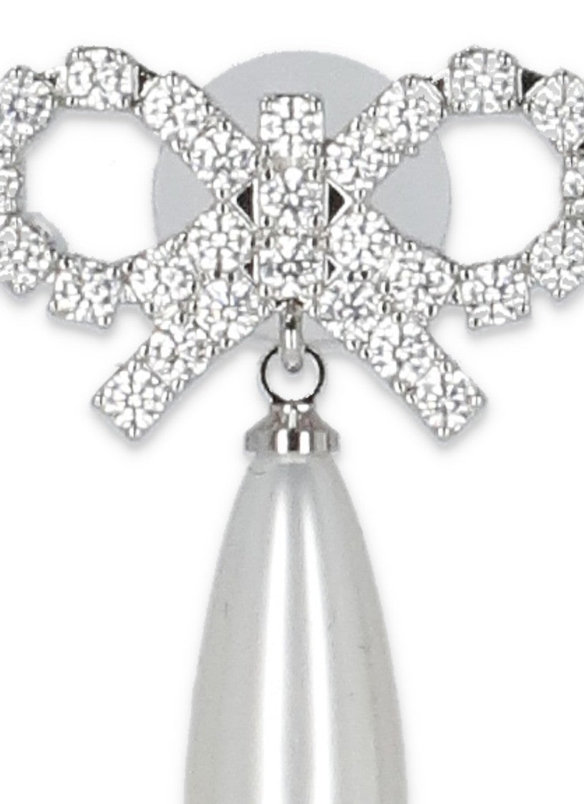 Self-Portrait Silver Crystal Bow Pearl Teardrop Earrings