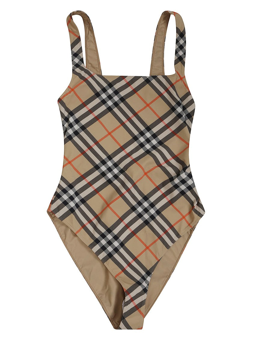 Burberry Checkered One-Piece Swimsuit With Deep V Neckline