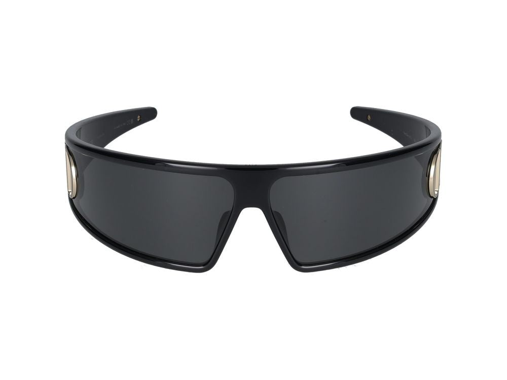 Dior Bold Wraparound Shield Sunglasses With Metallic Logo Emblem