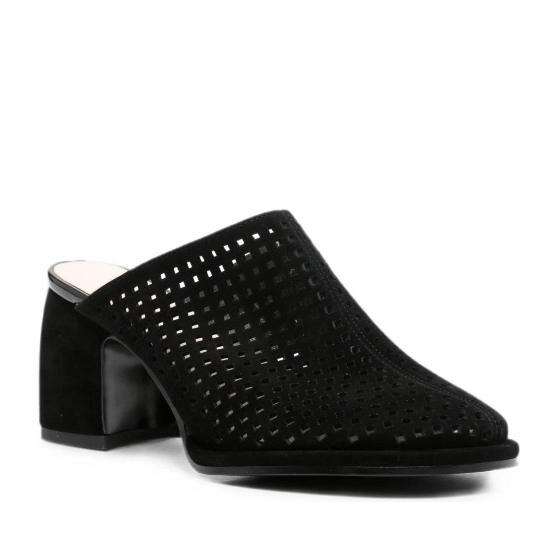 Adrianna Feretti Black Mid-Height Block Heel Perforated Leather Mules