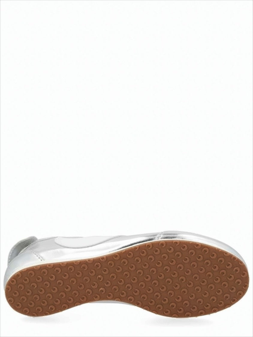 Marine Serre Metallic Silver Leather Sneakers With Crescent Accent