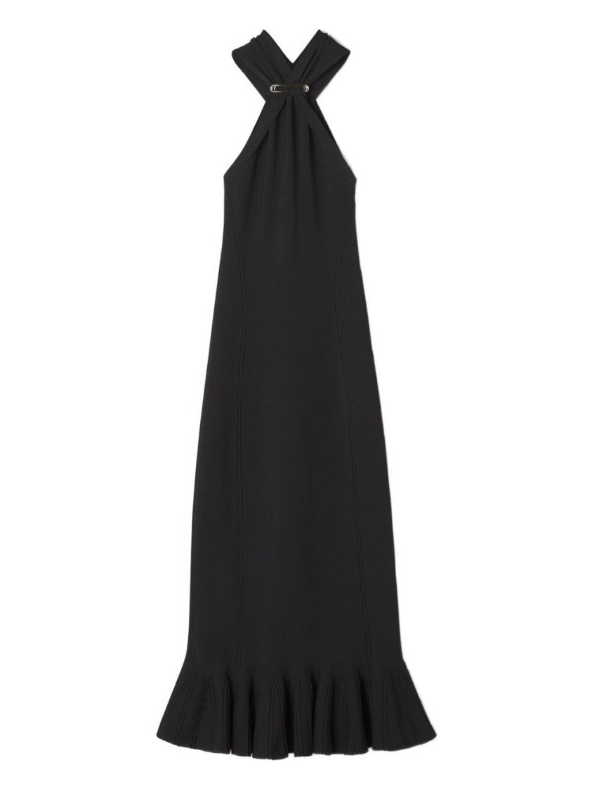Lanvin Black Halterneck Silver Hardware Pleated Dress