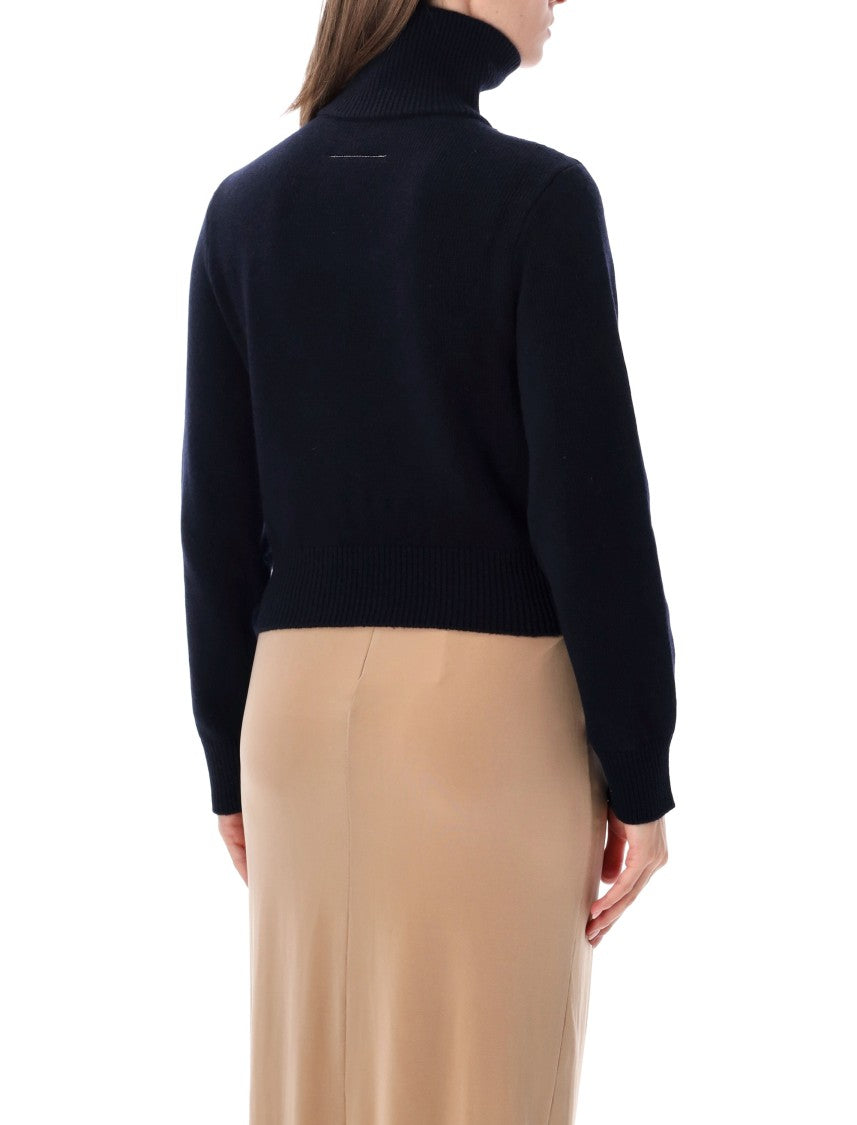 Mm6 By Maison Margiela Cropped Half-Zip Merino Wool Convertible Sweater