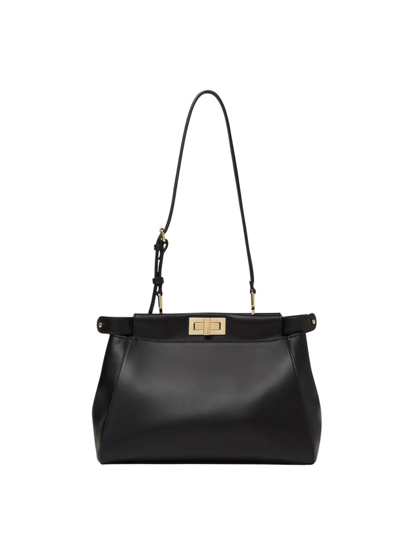 Fendi Black Fluid Front Opening Myxine Leather Shoulder Bag
