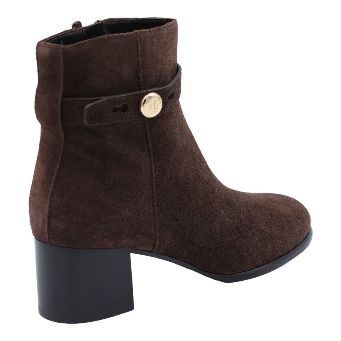 Tory Burch Dark Brown Suede Ankle Boots With Gold-Tone Accents
