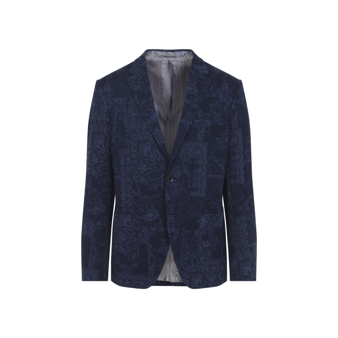 Etro Tailored Blue Cotton Blazer With Subtle Paisley Pattern