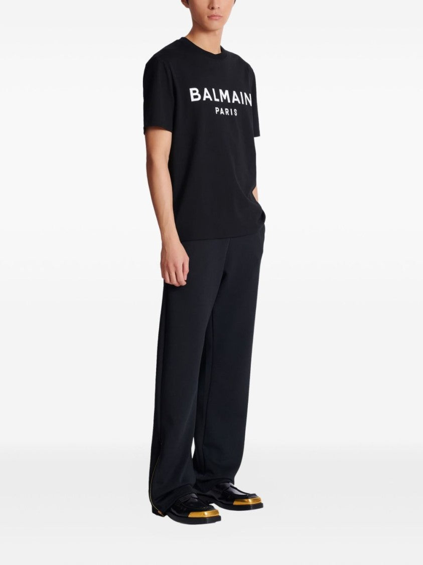 Balmain Black Silk And Nylon Logo T-Shirt