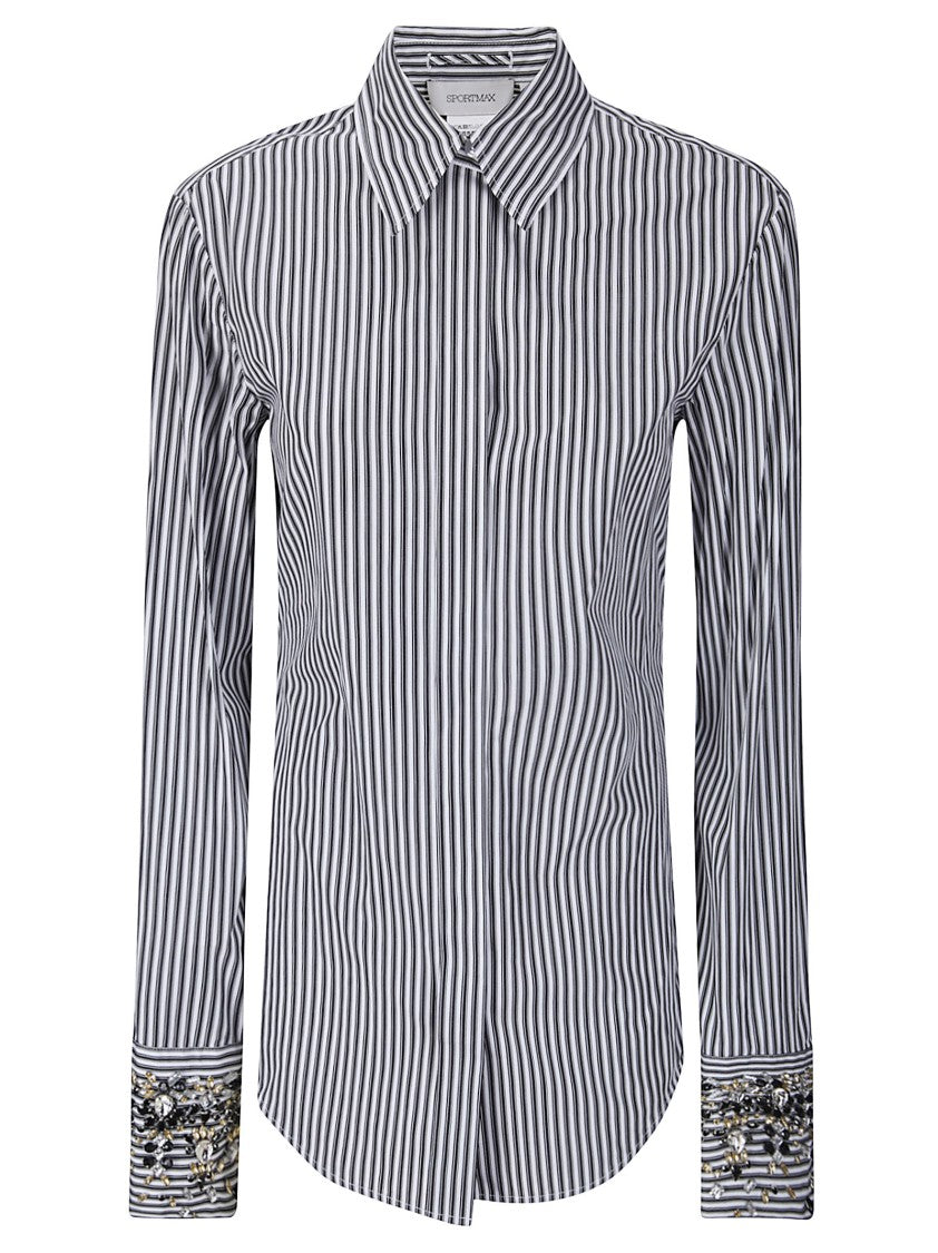 Sportmax White Raccon Cotton Shirt With Jewel Cuffs