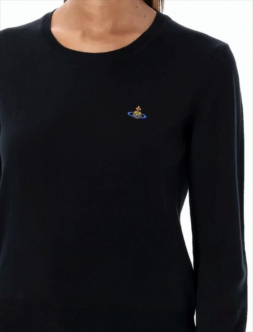 Vivienne Westwood Long-Sleeved Black Knit Sweater With Embroidered Emblem