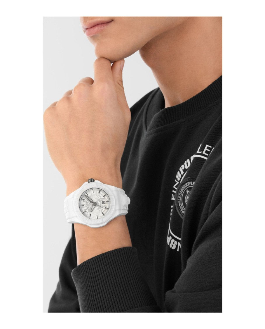 Plein Sport Fearless 46Mm White Silicone Quartz Watch
