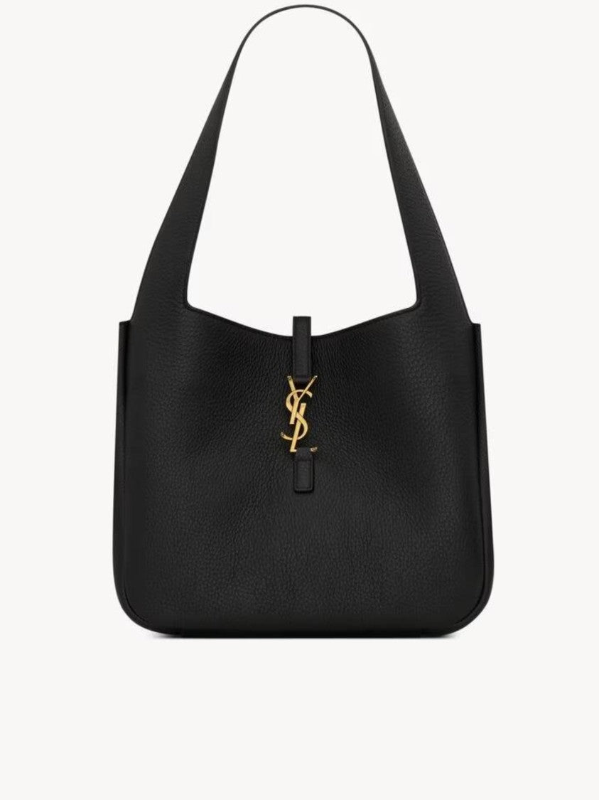 Saint Laurent Bea S Pebbled Leather Gold-Logo Tote Bag