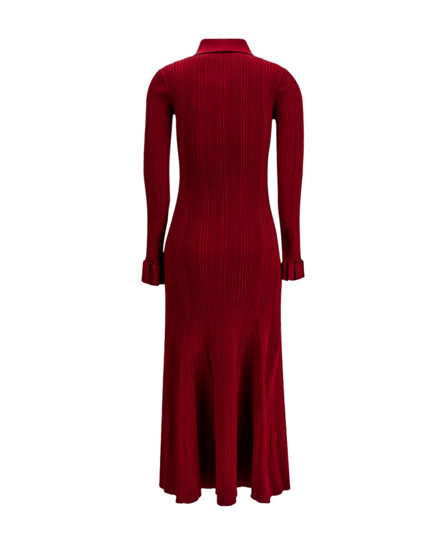 Self-Portrait Midi Dress In Ribbed Knit In Burgundy