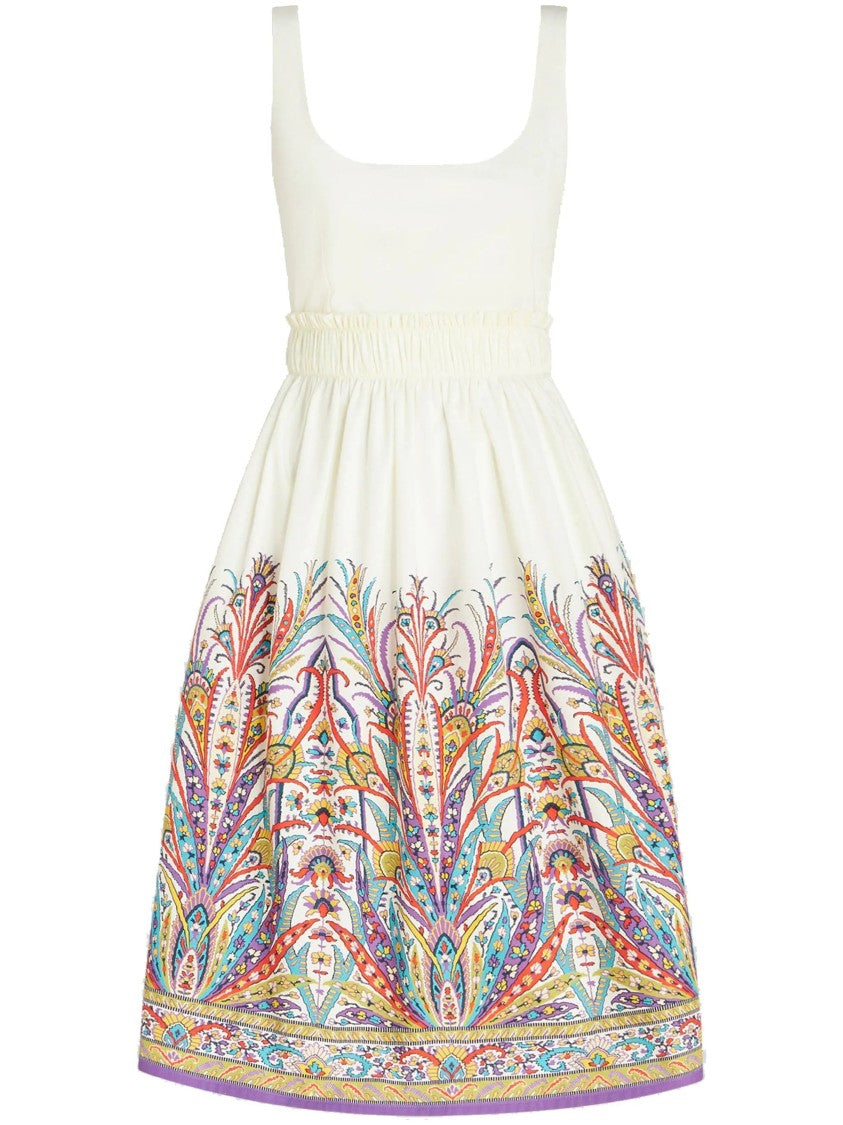 Etro Floral Embroidered Midi Dress With Square Neckline