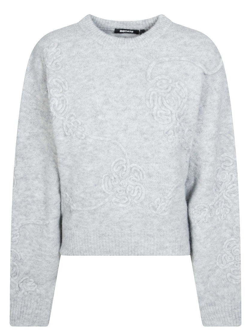 Rotate Grey 3D Flower Knit Cropped Sweater