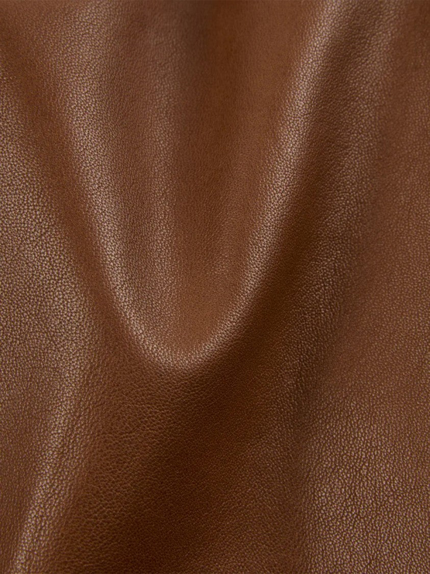 Montedoro Brown Cropped Smooth Leather Bomber Jacket