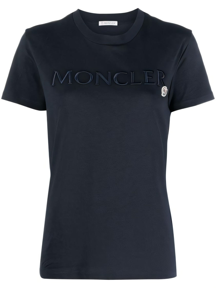 Moncler Fitted Black Cotton T-Shirt With Embroidered Logo