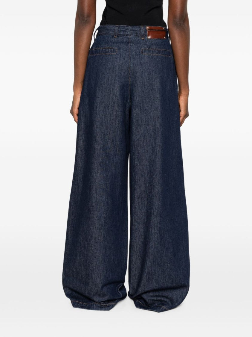 Dries Van Noten Dark Denim Wide-Leg High Waist Flared Trousers