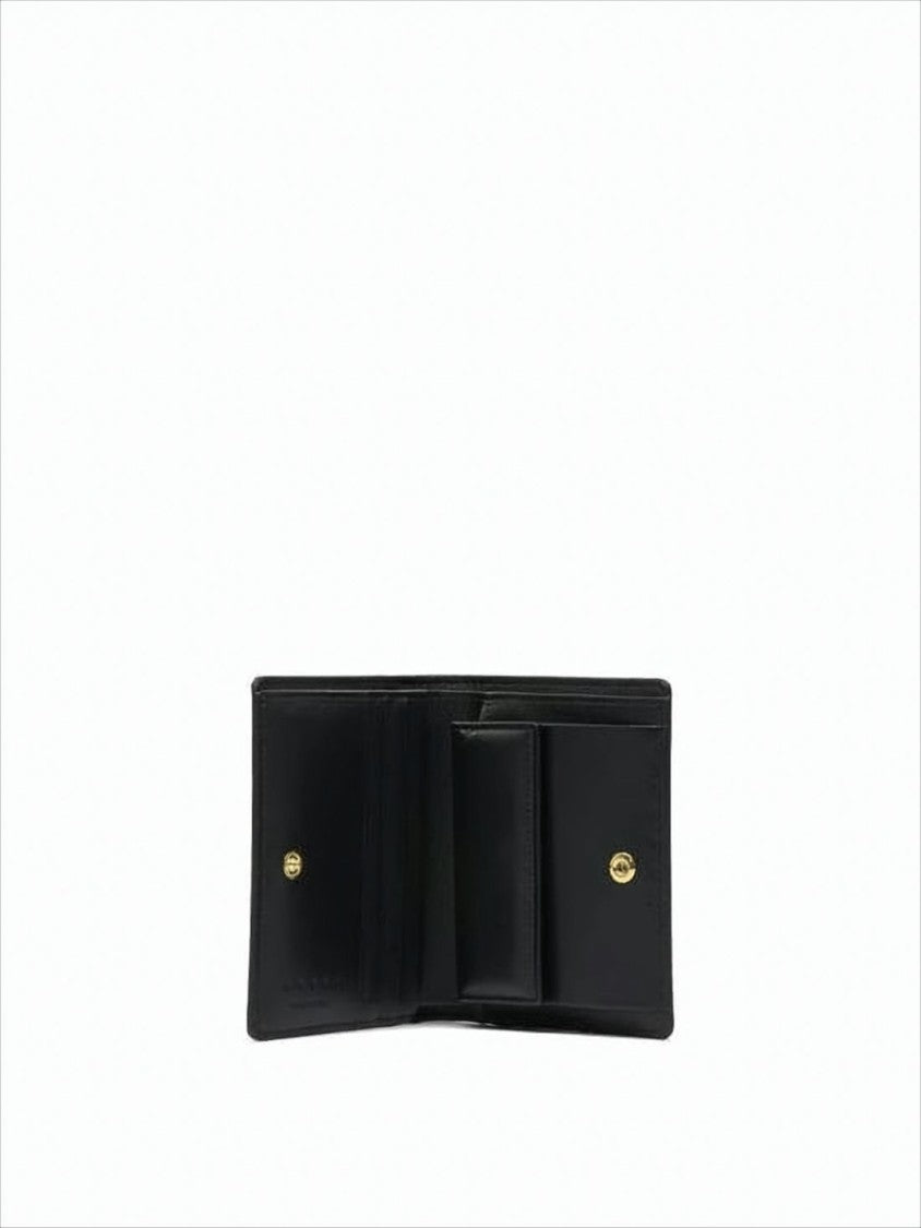 Marni Rectangular Leather Wallet With Gold-Tone Plaque