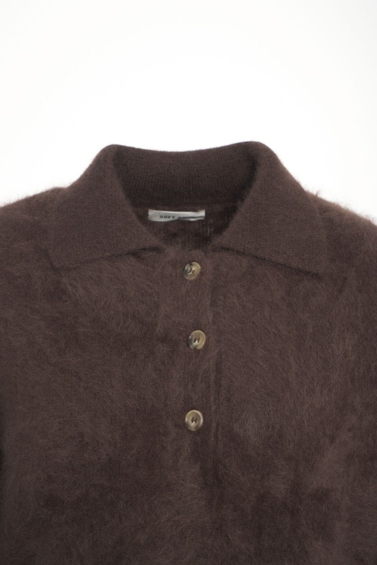 Soft Goat Brushed Cashmere Polo With Classic Collar
