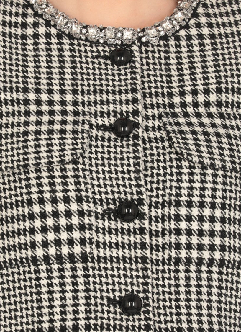 Self-Portrait Houndstooth Crystal Trim Jacket