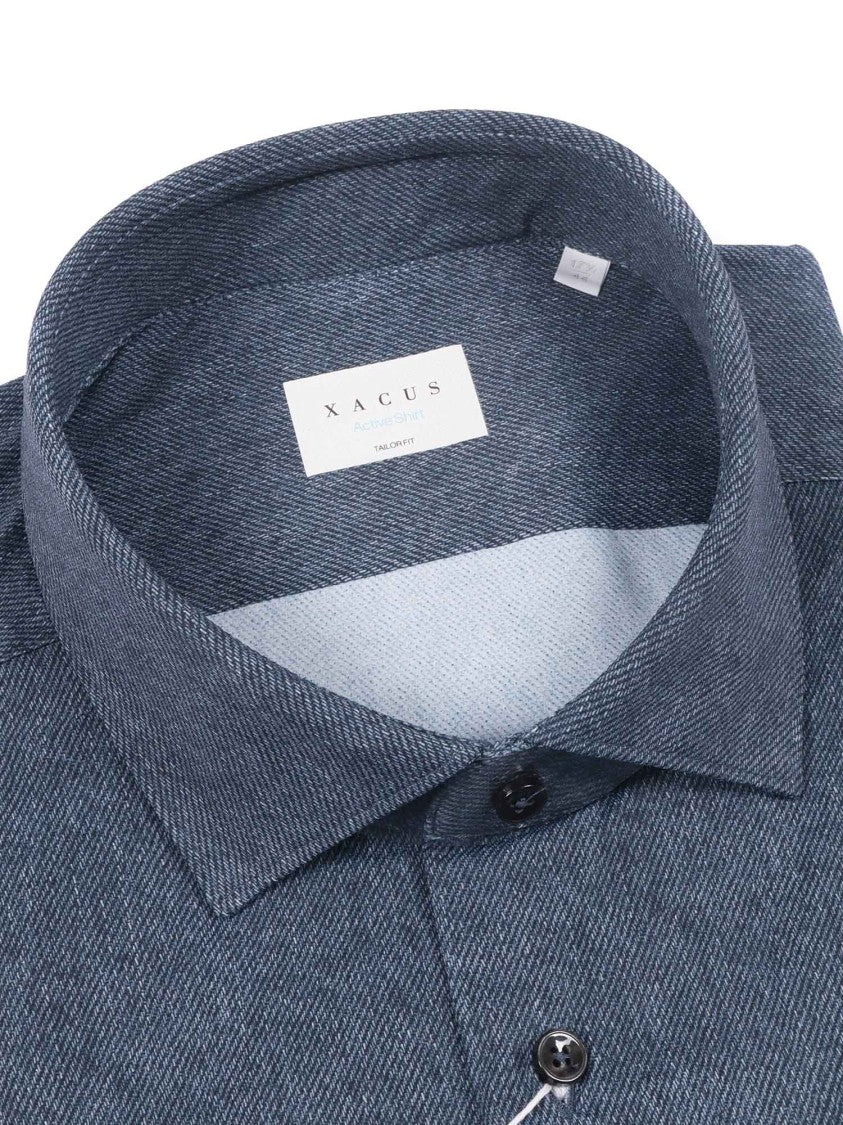 Xacus Deep Blue Herringbone Long-Sleeve Shirt